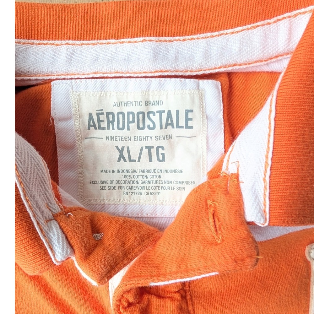 Aeropostale Rugby Polo Orange White Stripe Polo Shirt A87 Boys XL‎ TG - Picture 3 of 7